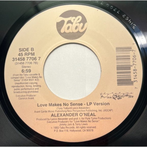 Alexander O'Neal Love Makes No Sense 45 R&B Soul Promo Tabu 31458 7706 7 - Picture 1 of 4